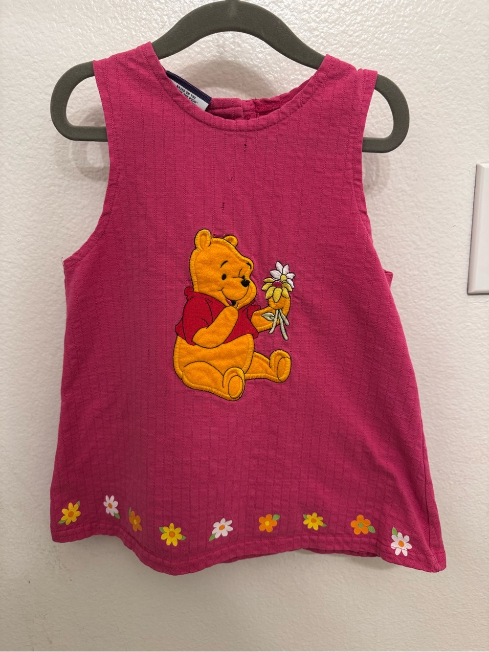 Pink Winnie the Pooh Floral Appliqué Kids Dress/ Tank Top
